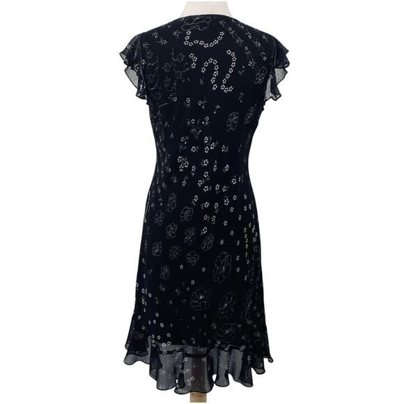 Vintage Y2k Beaded Floral Bias Cut Midi Dress Flutter Sleeve Fairy Black Medium - Picture 8 of 11